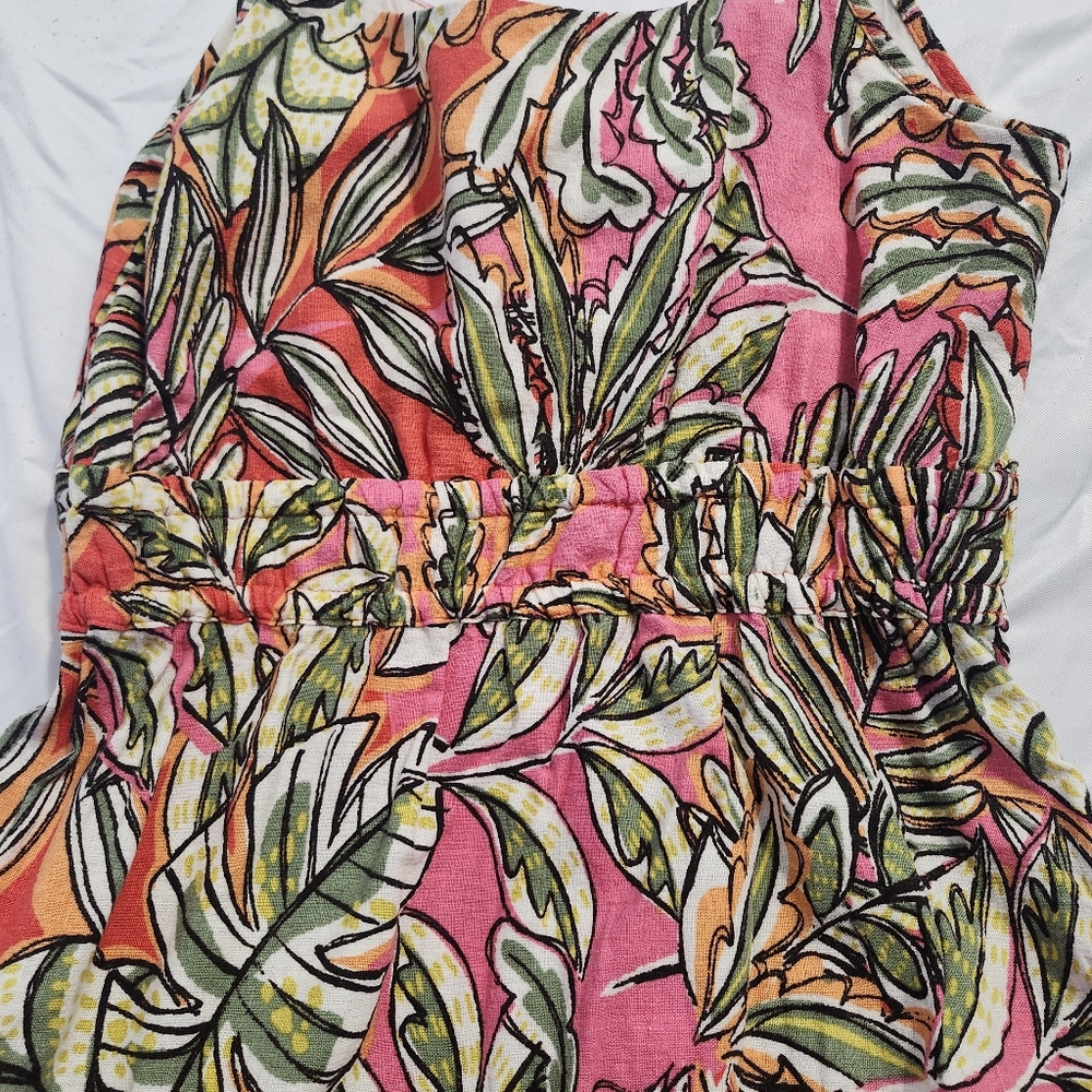 C&C California Women's Medium Tropical Print Strapless Maxi Dress Linen Blend - Picture 6 of 13